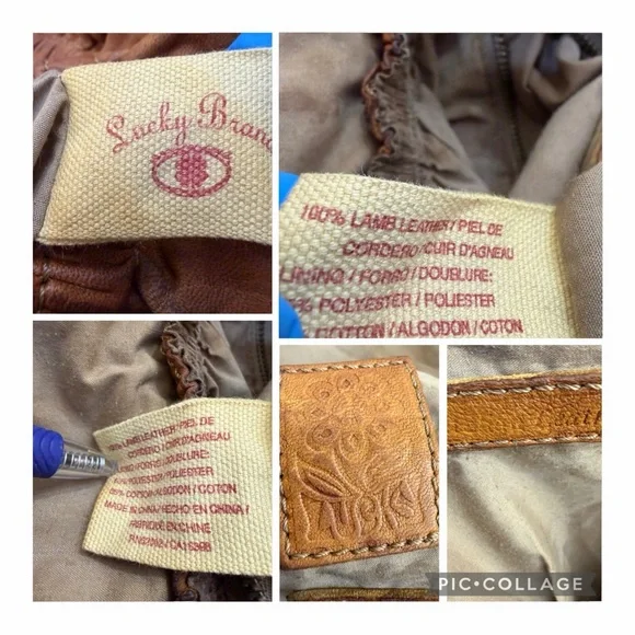 Lucky Brand Distressed Lamb Leather Hobo Bag Brown Boho Scallop Trim Fringe Vntg - Picture 14 of 16